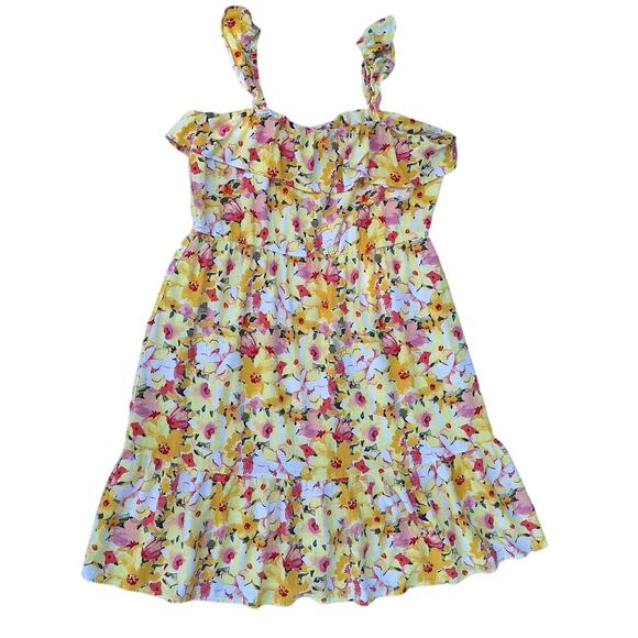 LC Floral Tiered Ruffle Sleeveless Tank Midi Dress Rayon-Linen XL Cottage Summer - Picture 1 of 11